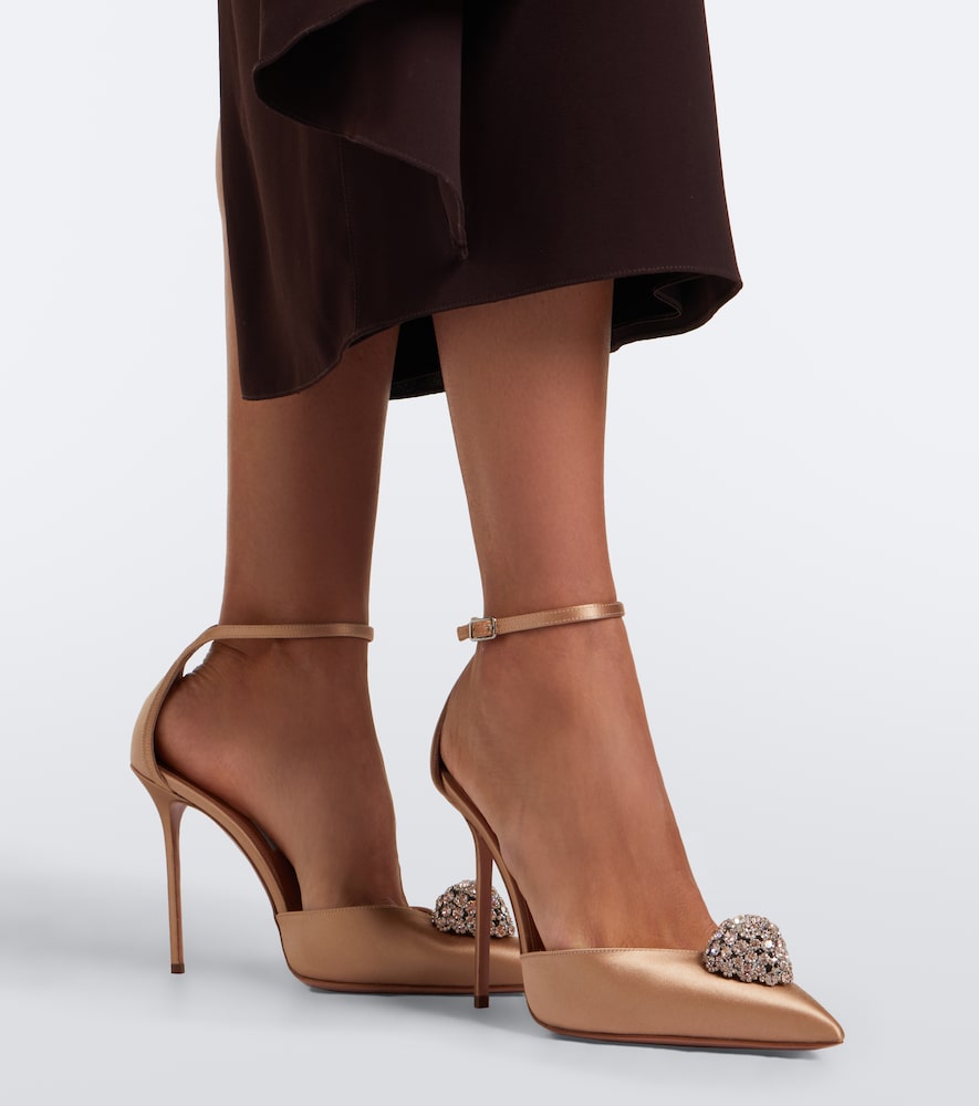 Aquazzura Drop embellished satin slingback pumps - Pink High-Heel Pumps