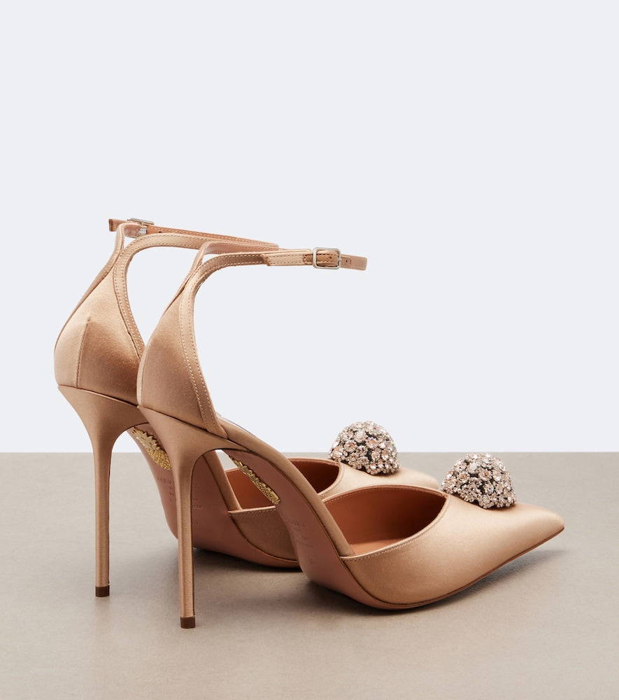 Aquazzura Drop embellished satin slingback pumps - Pink High-Heel Pumps