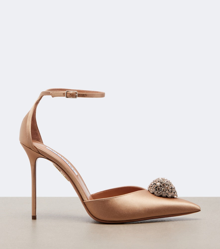 Aquazzura Drop embellished satin slingback pumps - Pink High-Heel Pumps