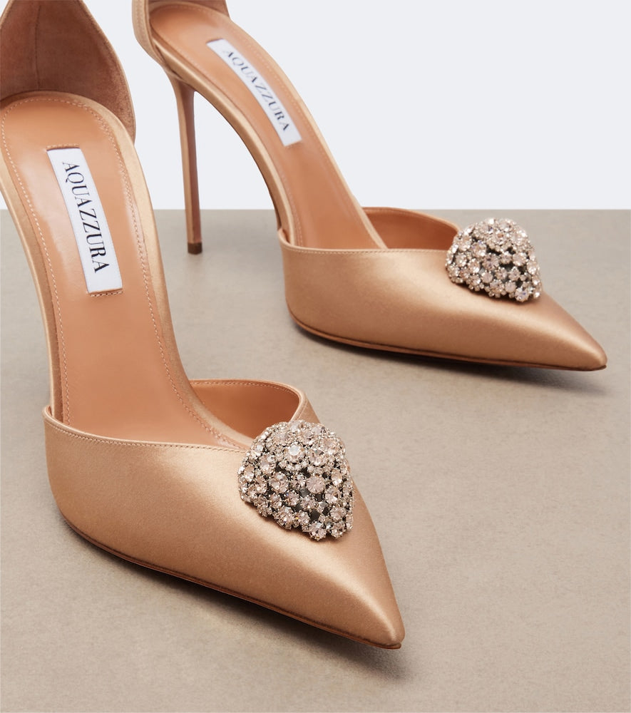 Aquazzura Drop embellished satin slingback pumps - Pink High-Heel Pumps