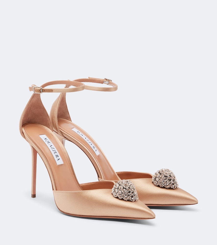 Aquazzura Drop embellished satin slingback pumps - Pink High-Heel Pumps