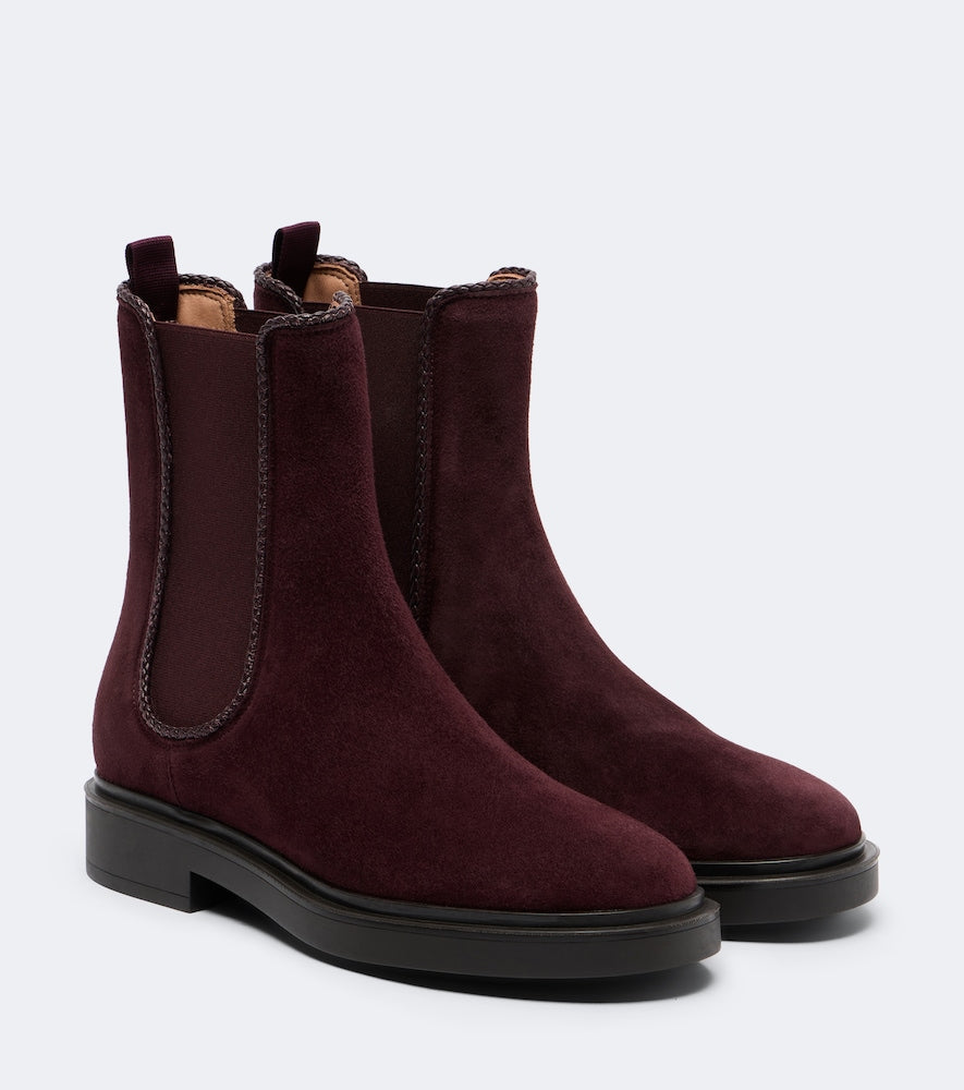 Aquazzura Gaspard suede Chelsea boots in Burgundy - Flat Boots