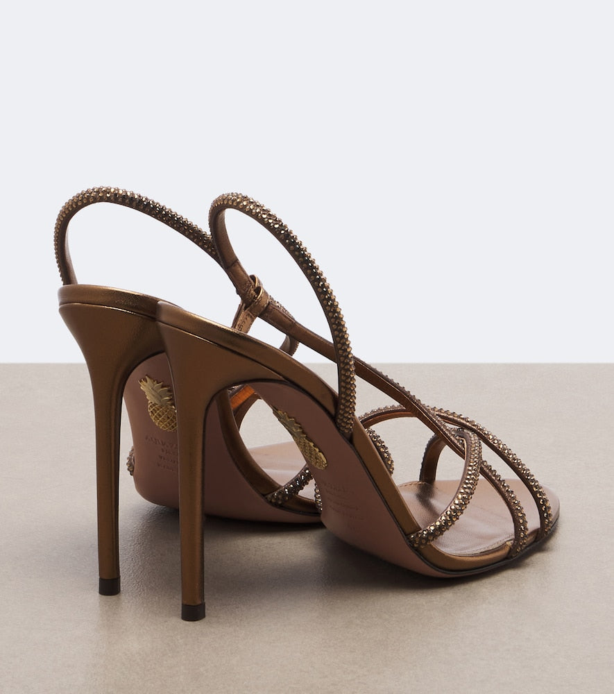 Aquazzura Horizon Crystal leather slingback sandals (Brown) - Heeled Sandals