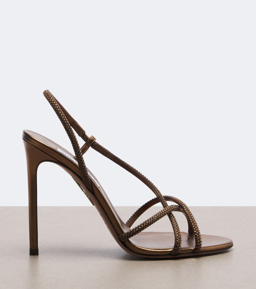 Aquazzura Horizon Crystal leather slingback sandals (Brown) - Heeled Sandals