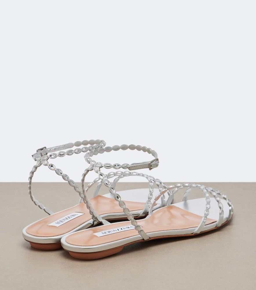 Silver Aquazzura Love Struck embellished leather sandals - Flat Sandals