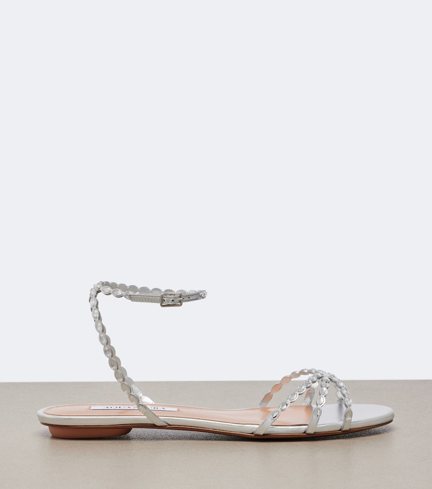 Silver Aquazzura Love Struck embellished leather sandals - Flat Sandals