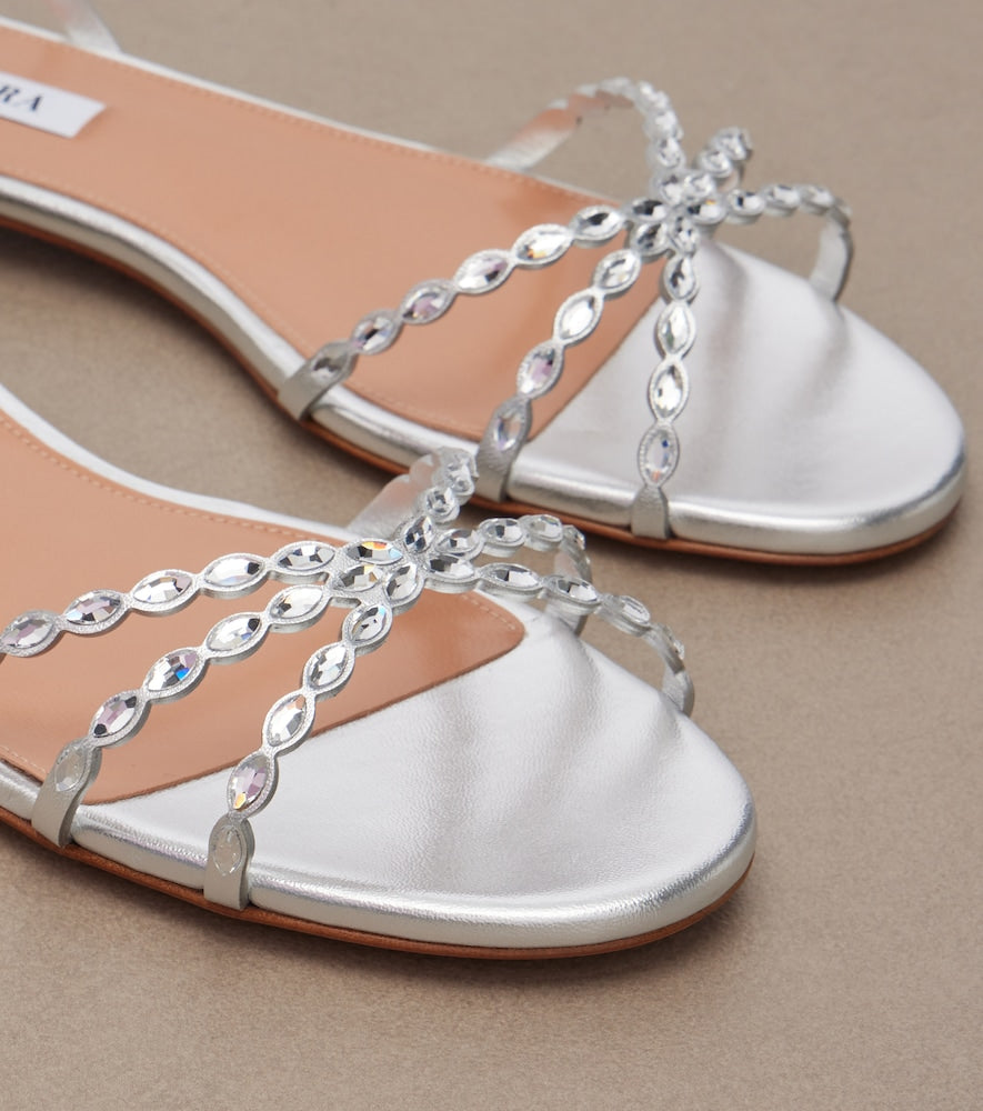 Silver Aquazzura Love Struck embellished leather sandals - Flat Sandals