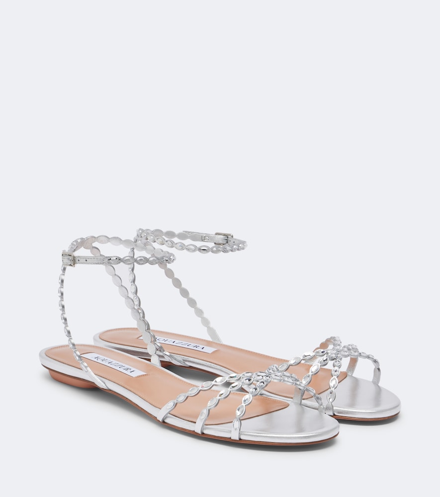 Silver Aquazzura Love Struck embellished leather sandals - Flat Sandals