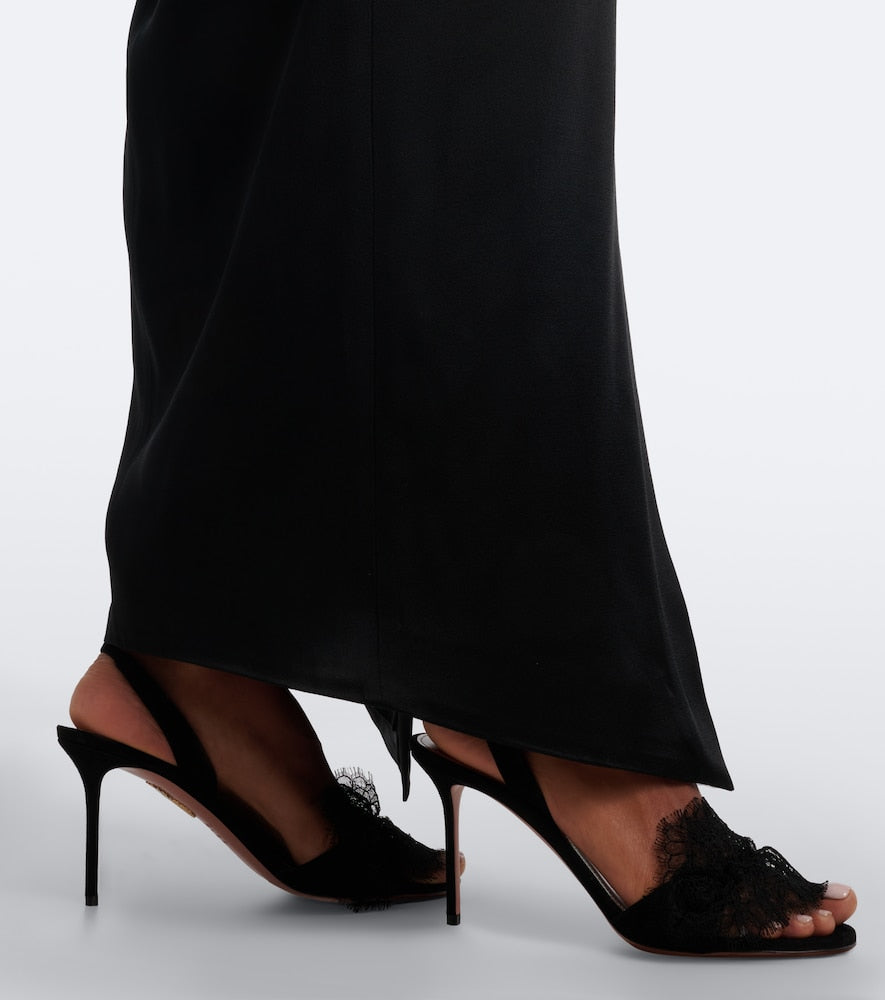 Aquazzura Lover lace-trimmed suede slingback sandals (Black) - High-Heel Sandals