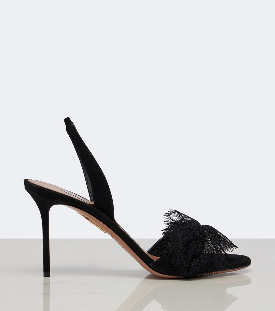 Aquazzura Lover lace-trimmed suede slingback sandals (Black) - High-Heel Sandals
