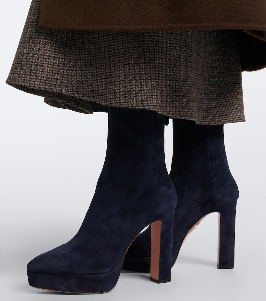 Aquazzura Martine suede platform ankle boots in Blue - High Heels