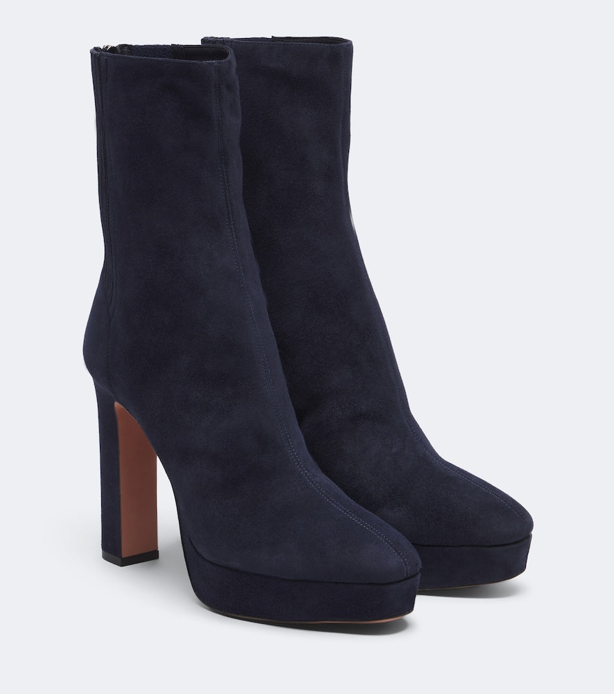 Aquazzura Martine suede platform ankle boots in Blue - High Heels