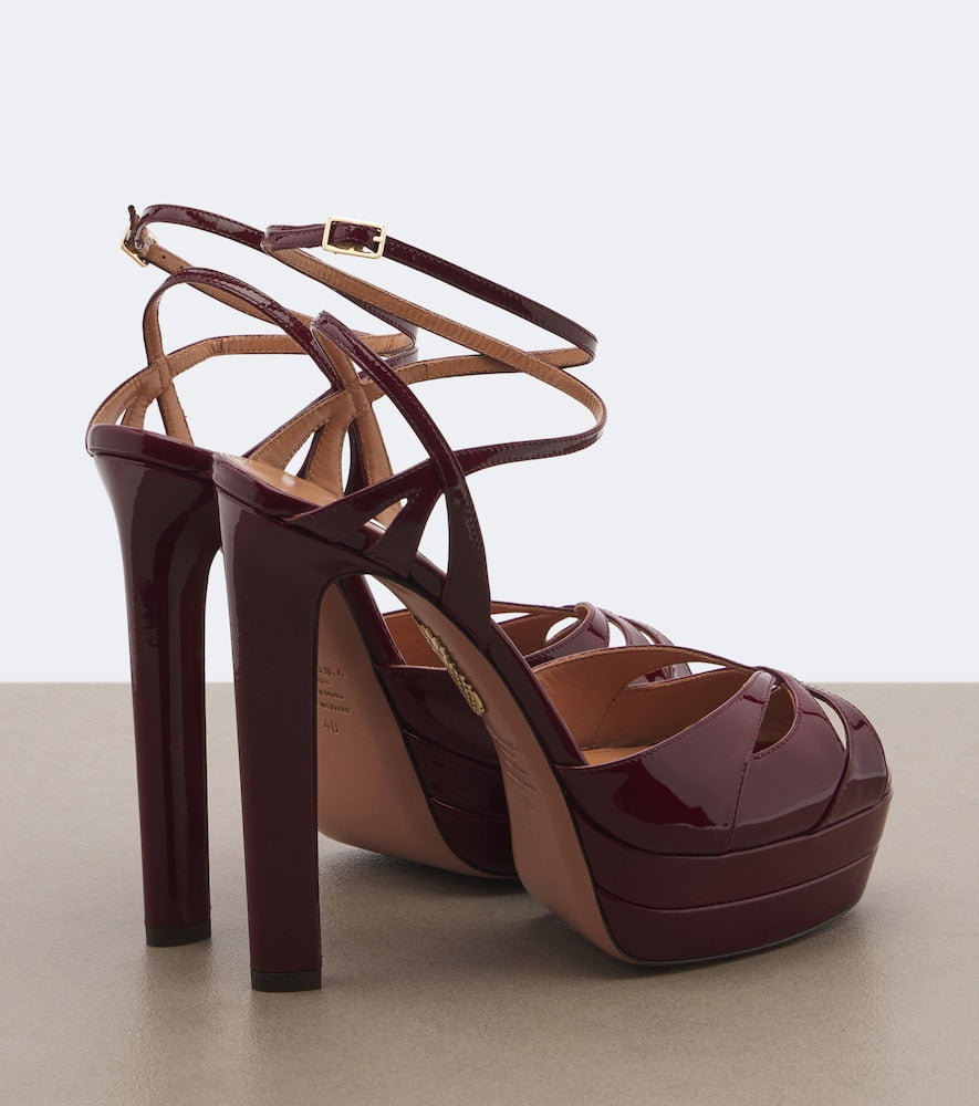 Aquazzura Moves patent leather platform sandals (Burgundy) - High-Heel Sandals
