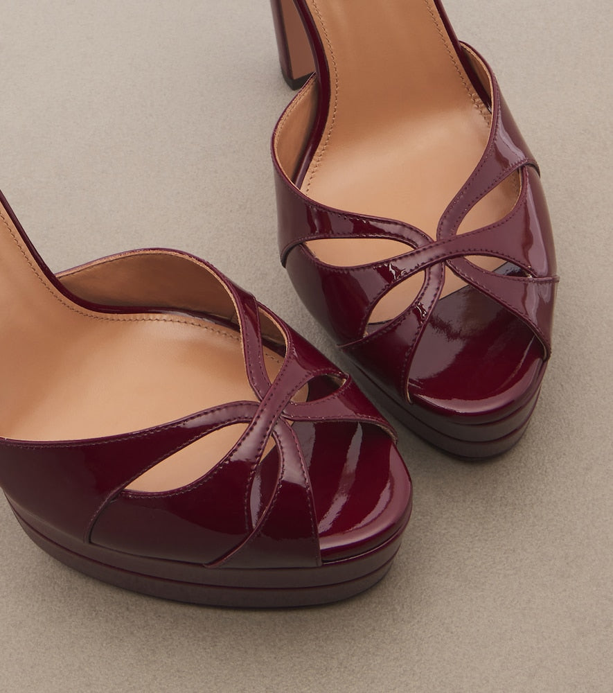Aquazzura Moves patent leather platform sandals (Burgundy) - High-Heel Sandals