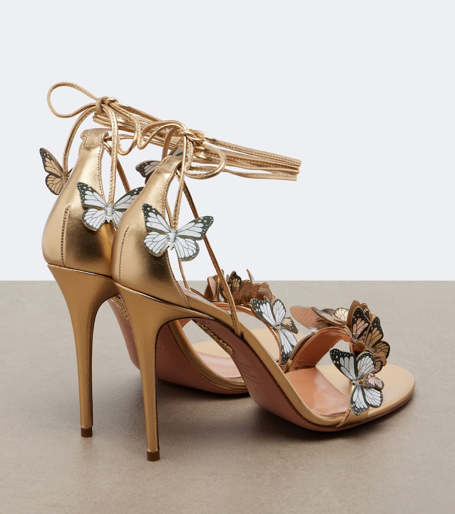 Gold Aquazzura Papillon 105 applique leather sandals - High-Heel Sandals