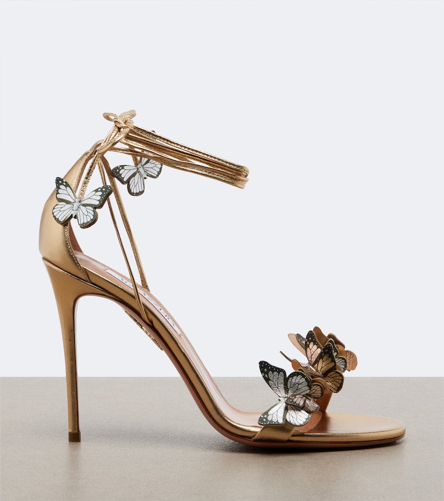 Gold Aquazzura Papillon 105 applique leather sandals - High-Heel Sandals