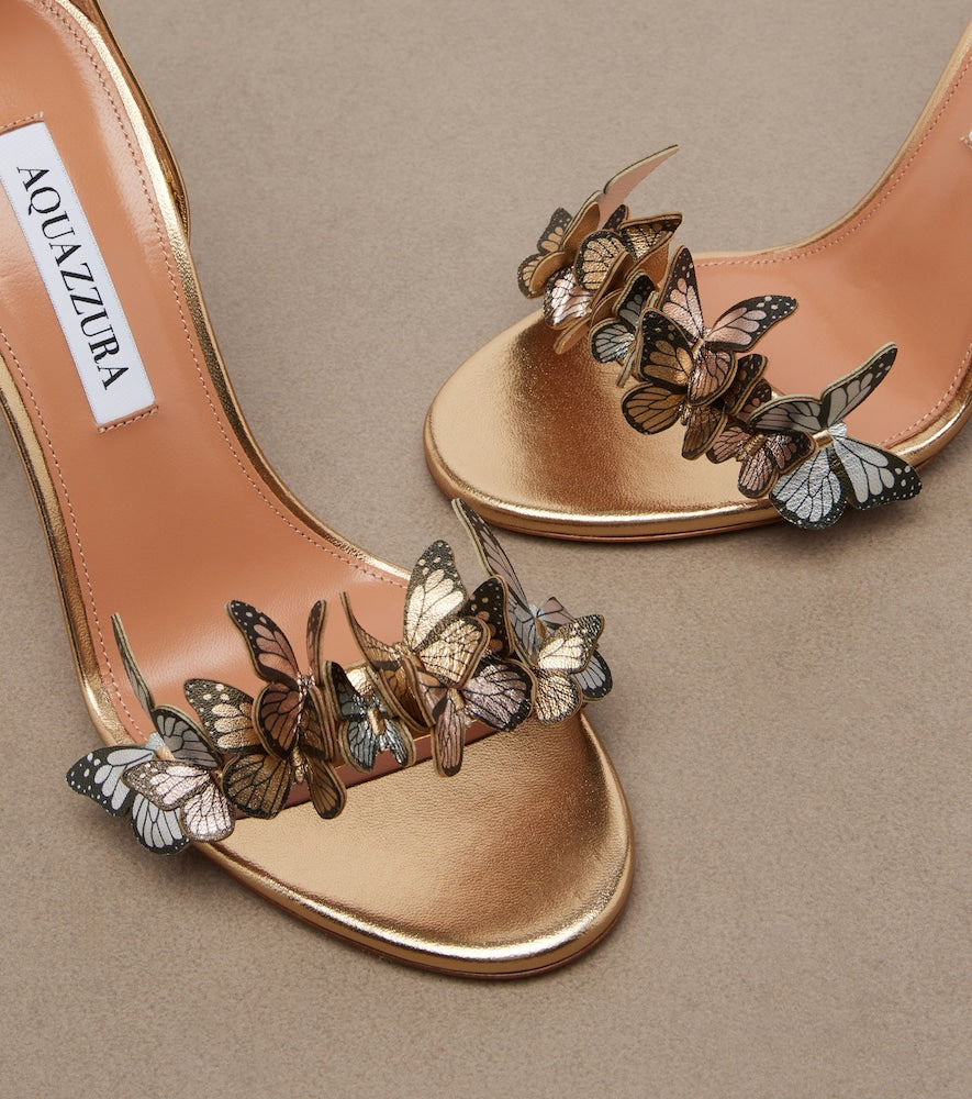 Gold Aquazzura Papillon 105 applique leather sandals - High-Heel Sandals