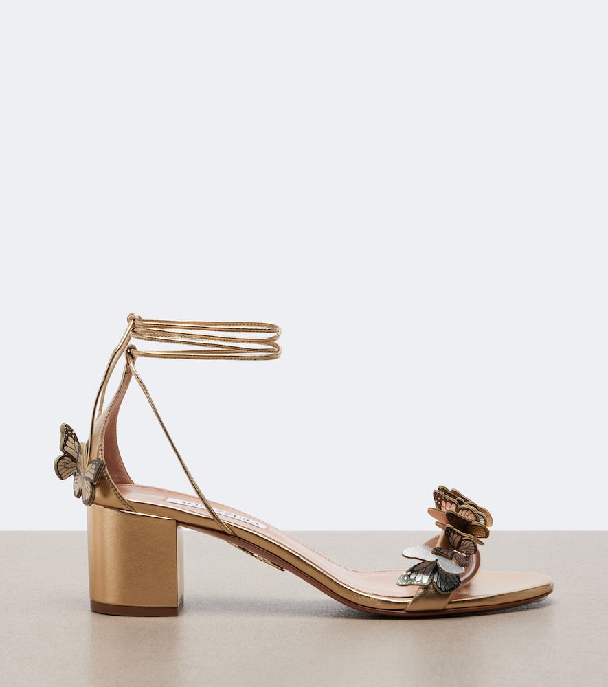 Aquazzura Papillon applique metallic leather sandals (Gold) - Heeled Sandals