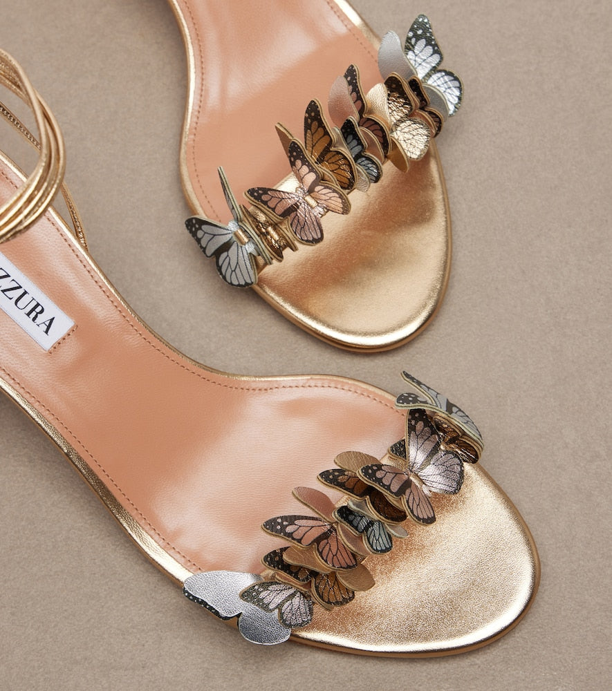 Aquazzura Papillon applique metallic leather sandals (Gold) - Heeled Sandals