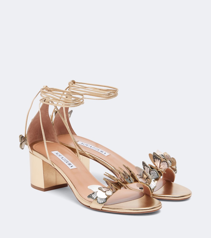 Aquazzura Papillon applique metallic leather sandals (Gold) - Heeled Sandals