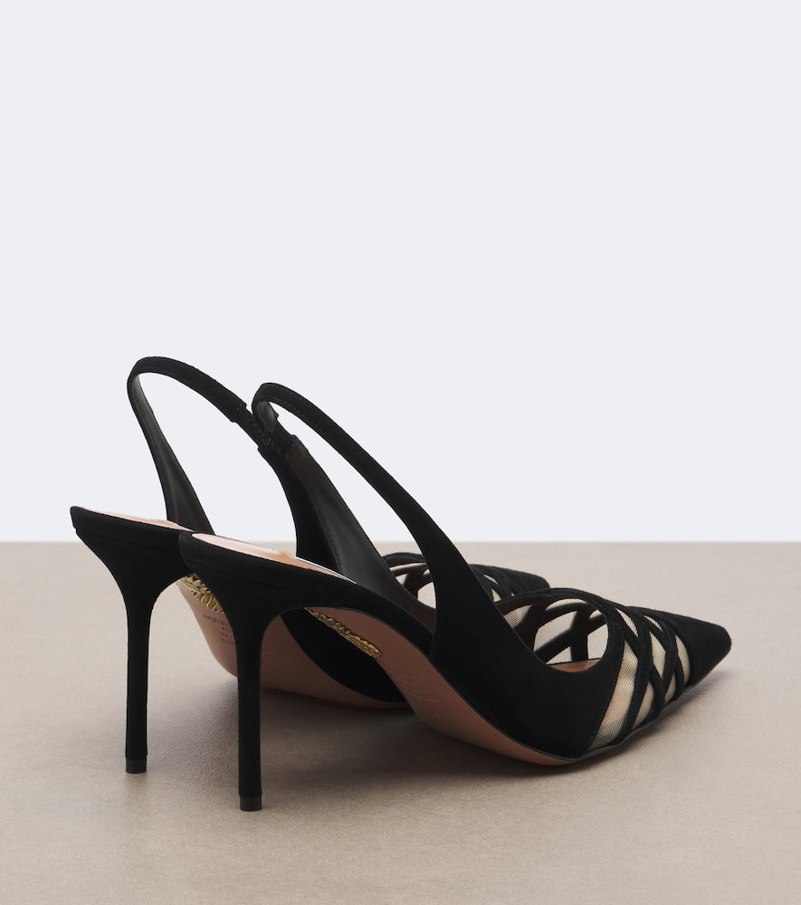 Aquazzura Perfect Match suede slingback pumps in Black - Mid Heel Pumps