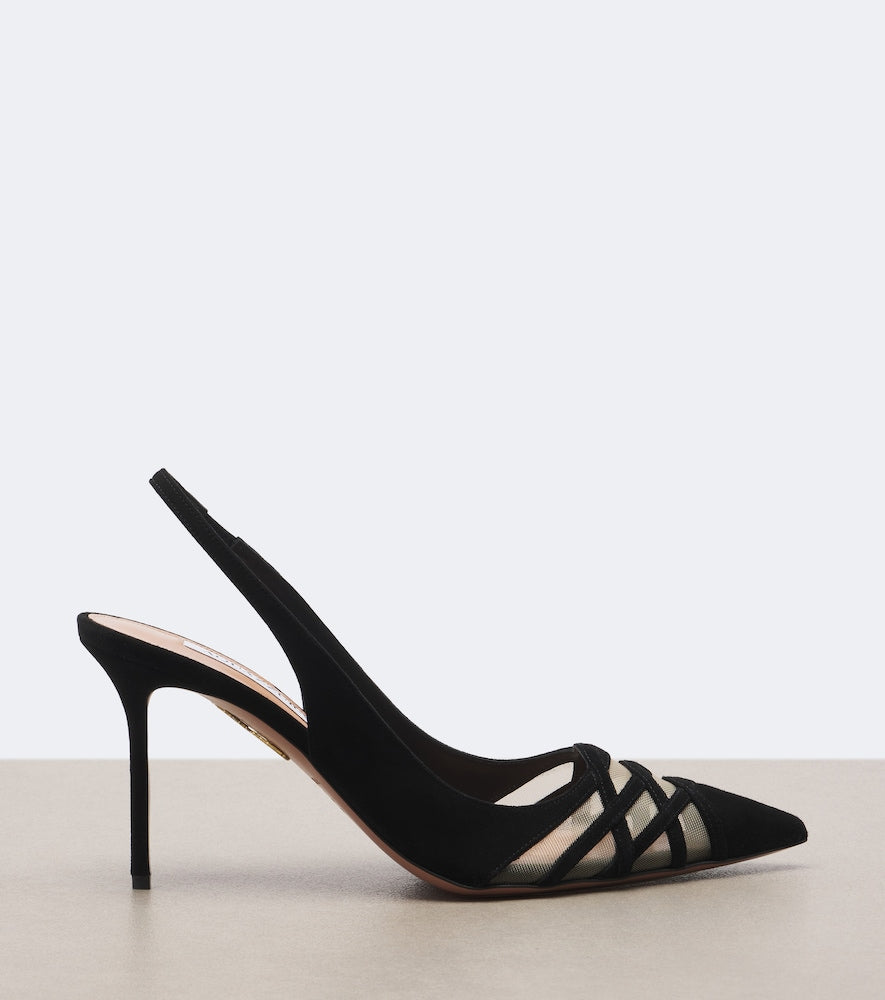 Aquazzura Perfect Match suede slingback pumps in Black - Mid Heel Pumps