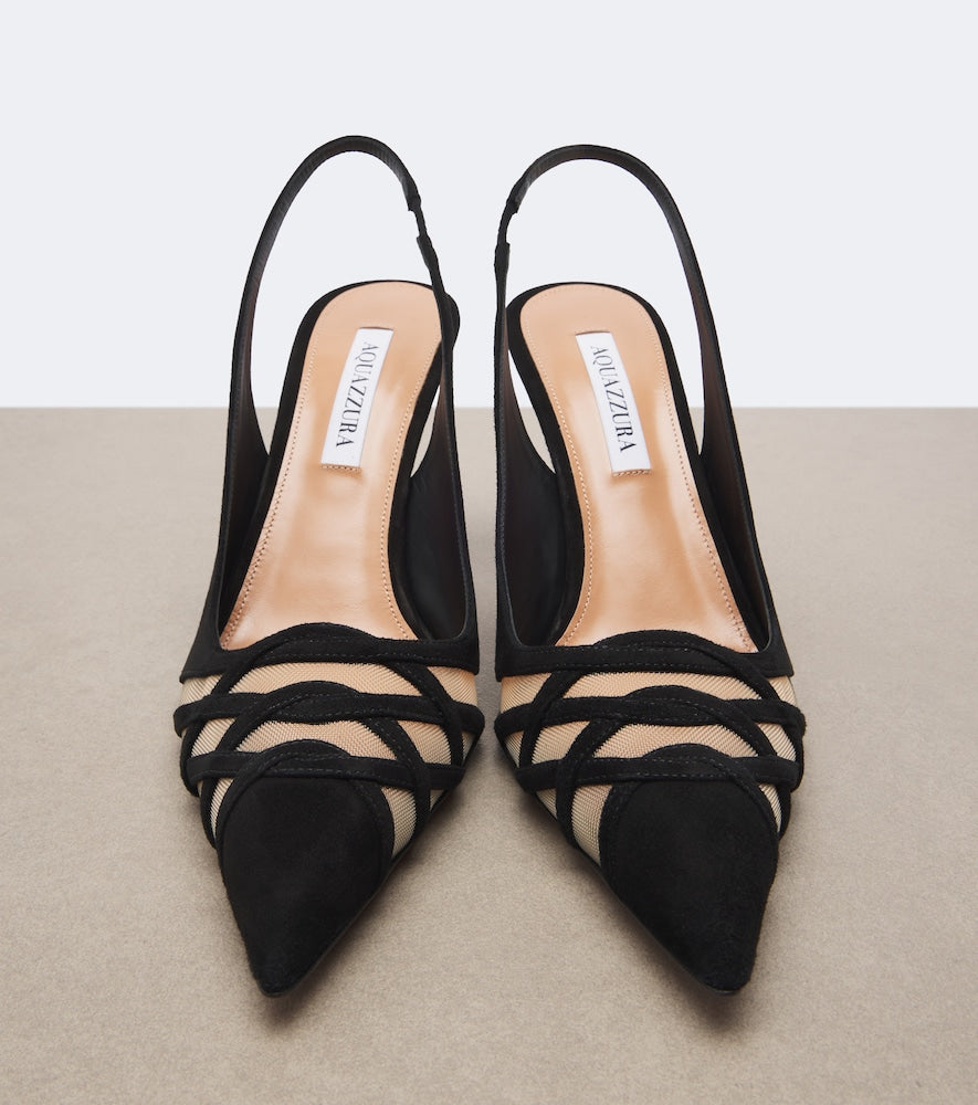 Aquazzura Perfect Match suede slingback pumps in Black - Mid Heel Pumps