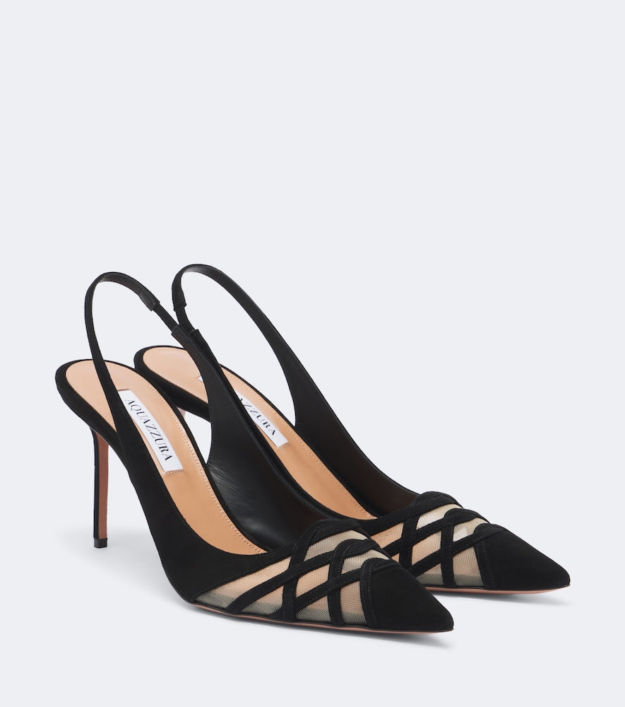 Aquazzura Perfect Match suede slingback pumps in Black - Mid Heel Pumps