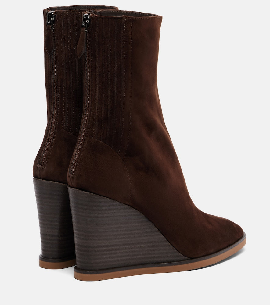 Aquazzura Saint Honore 85 suede wedge ankle boots (Brown) - Mid Heel Boots