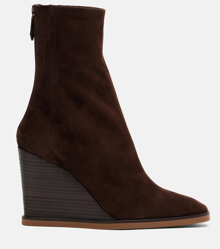 Aquazzura Saint Honore 85 suede wedge ankle boots (Brown) - Mid Heel Boots