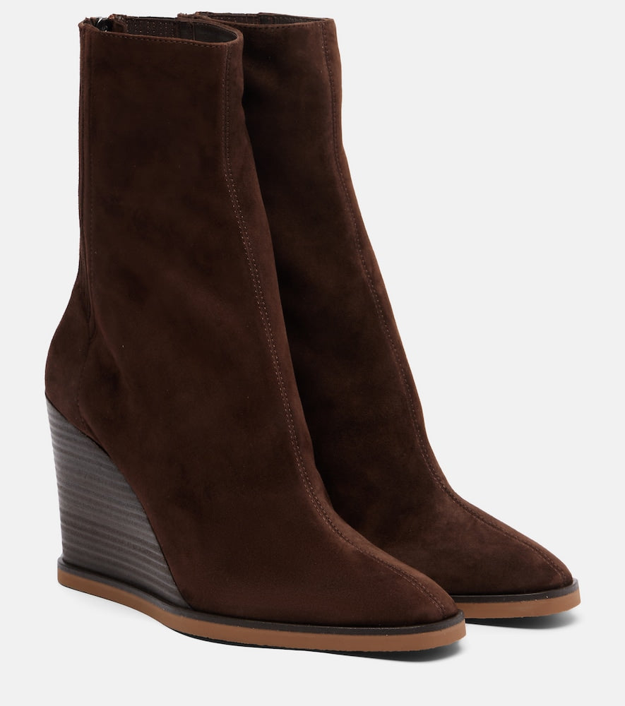 Aquazzura Saint Honore 85 suede wedge ankle boots (Brown) - Mid Heel Boots