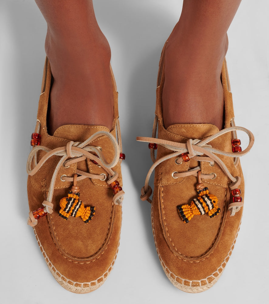 Aquazzura Seafarer beaded suede espadrilles - Brown Flat Espadrilles