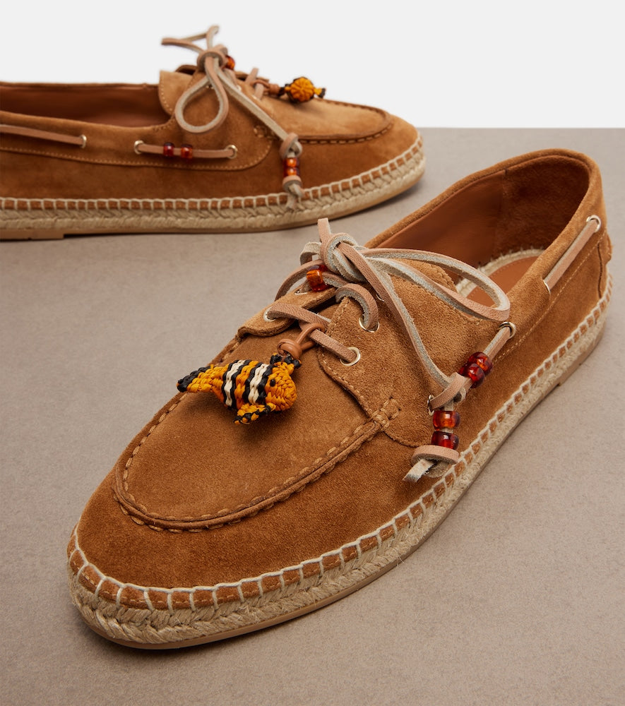 Aquazzura Seafarer beaded suede espadrilles - Brown Flat Espadrilles