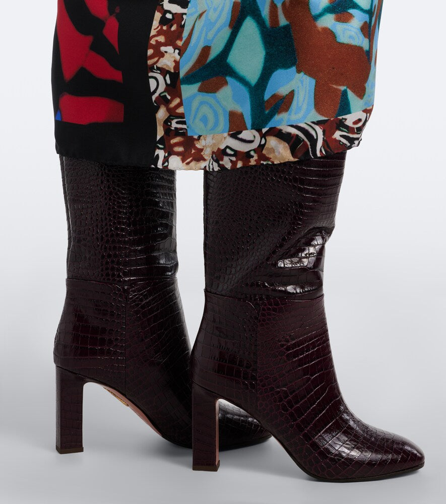 Aquazzura Sellier croc-effect leather knee-high boots (Burgundy) - Knee-high Boots