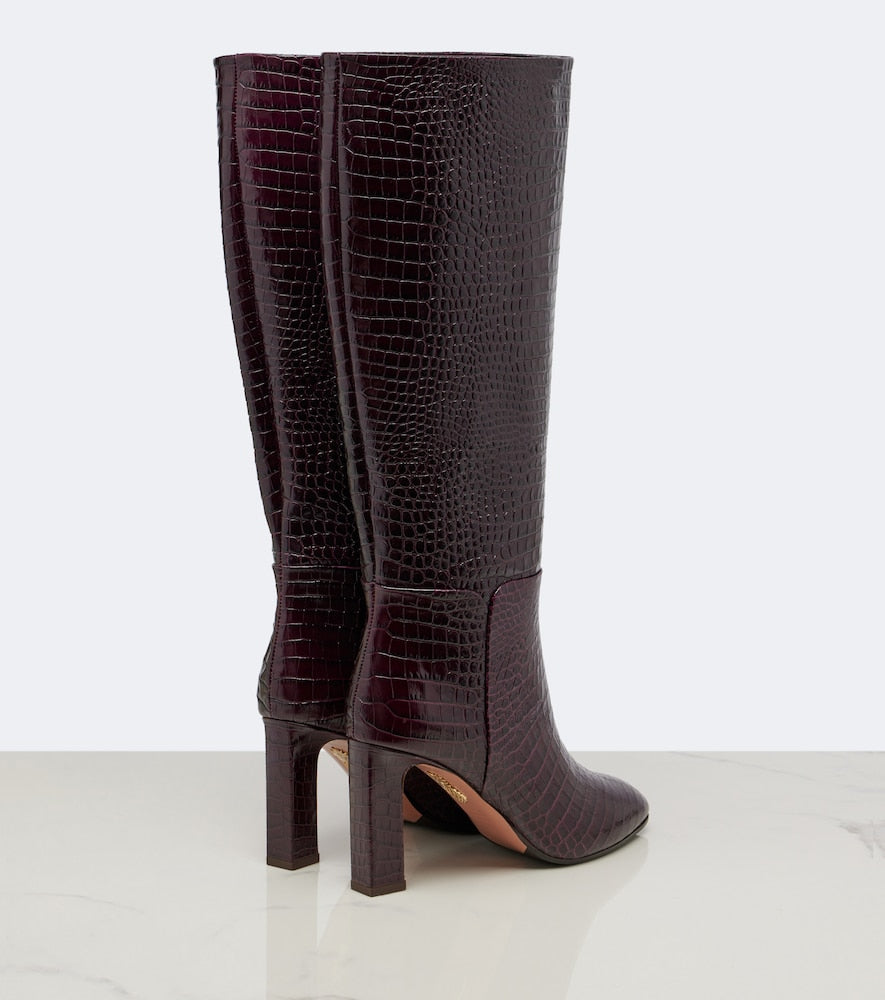 Aquazzura Sellier croc-effect leather knee-high boots (Burgundy) - Knee-high Boots