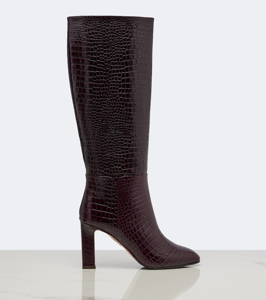 Aquazzura Sellier croc-effect leather knee-high boots (Burgundy) - Knee-high Boots