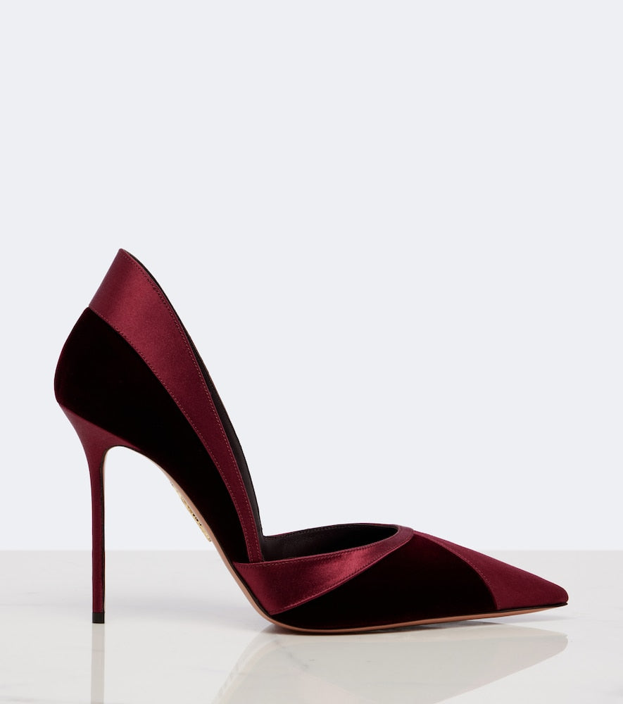 Aquazzura Shadow velvet and satin pumps - Burgundy High-Heel Pumps