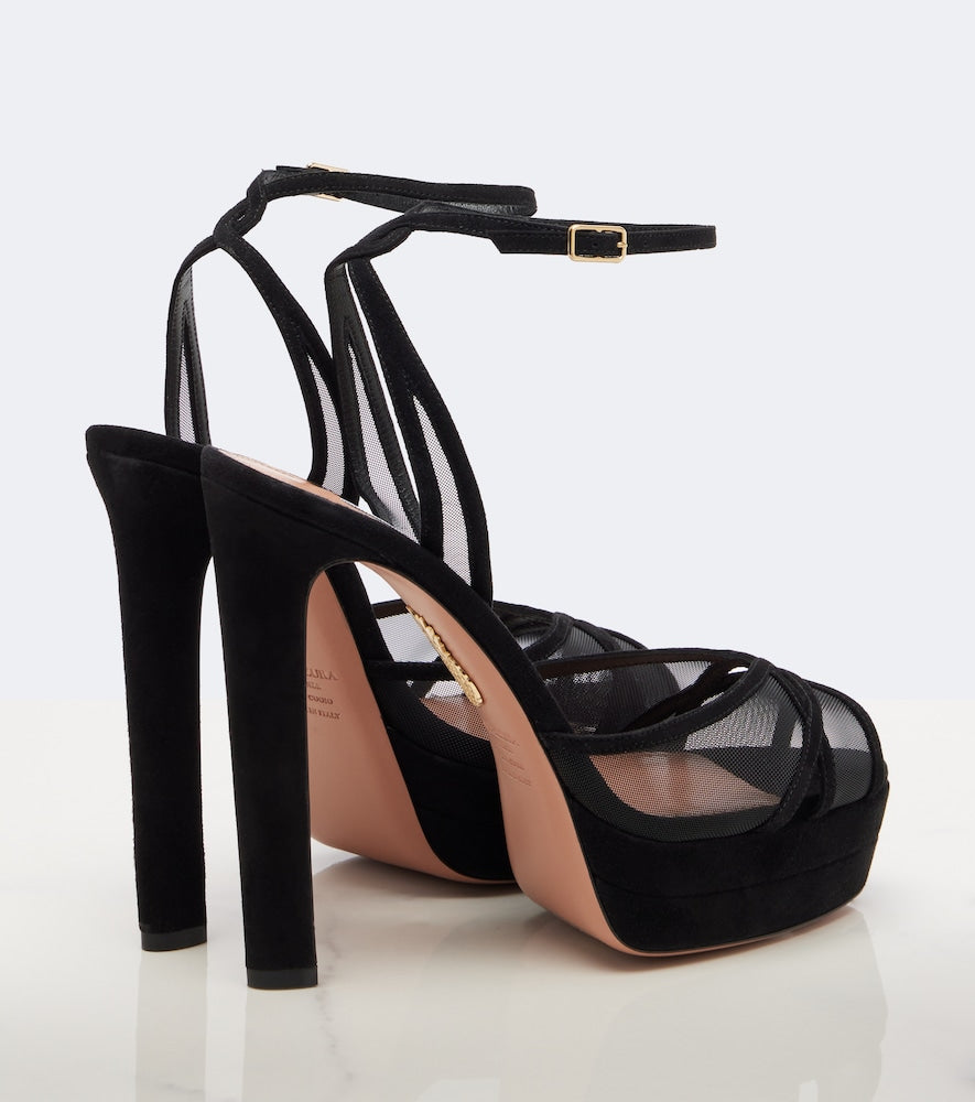 Aquazzura Shear suede platform sandals (Black) - Heeled Sandals