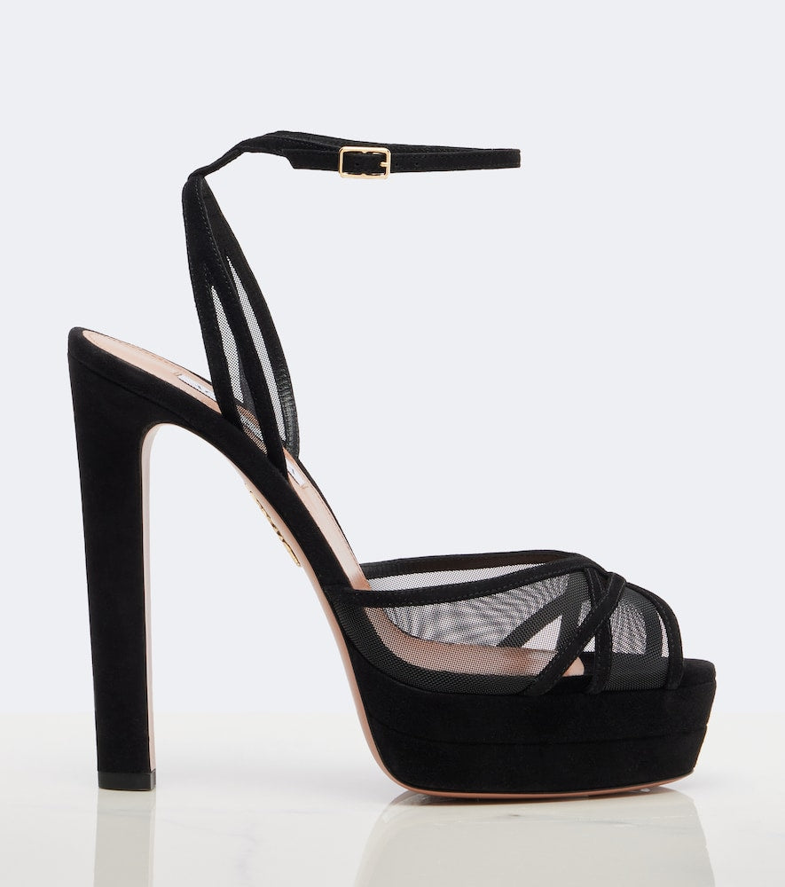 Aquazzura Shear suede platform sandals (Black) - Heeled Sandals