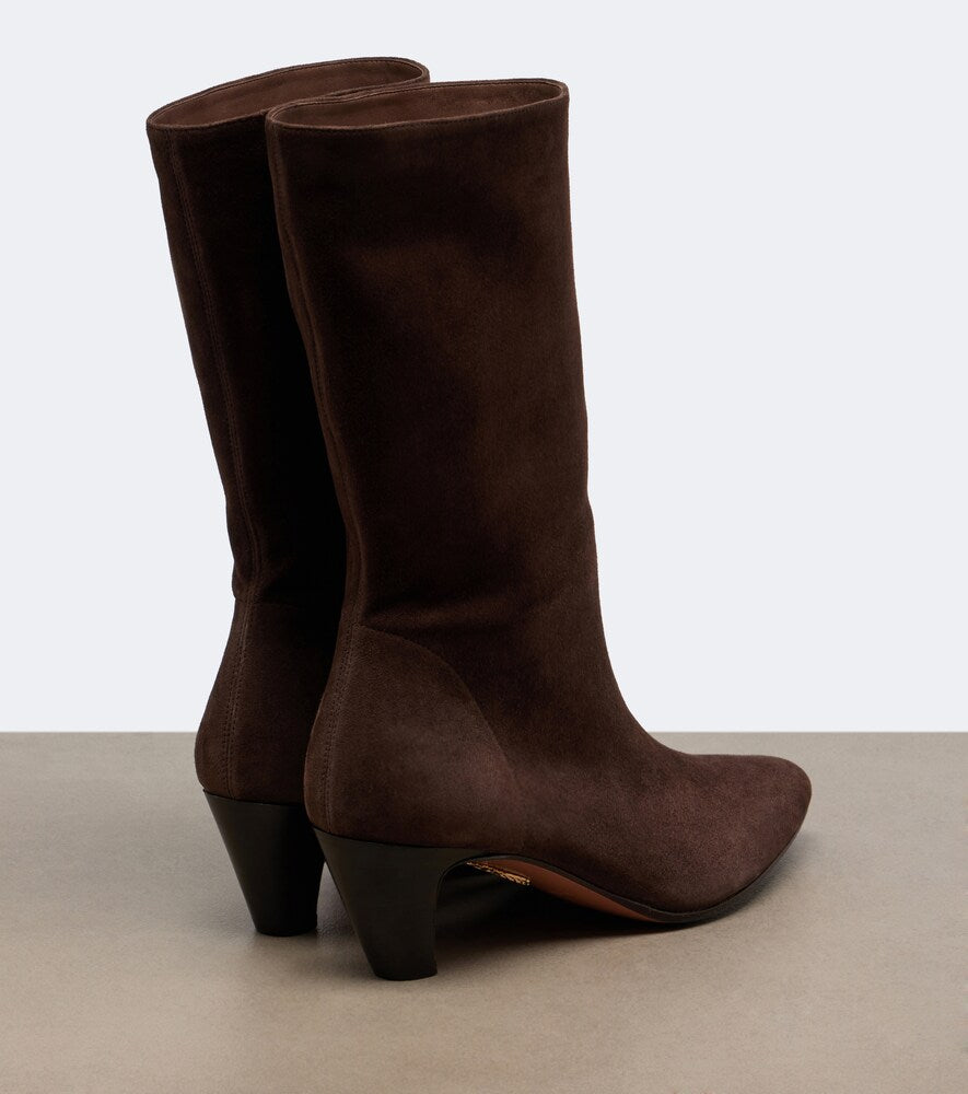 Brown Aquazzura Slouchy suede mid-calf boots - Mid Heels