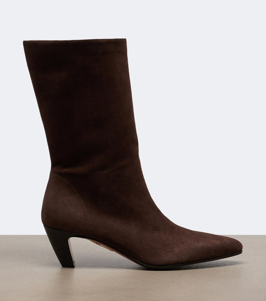 Brown Aquazzura Slouchy suede mid-calf boots - Mid Heels