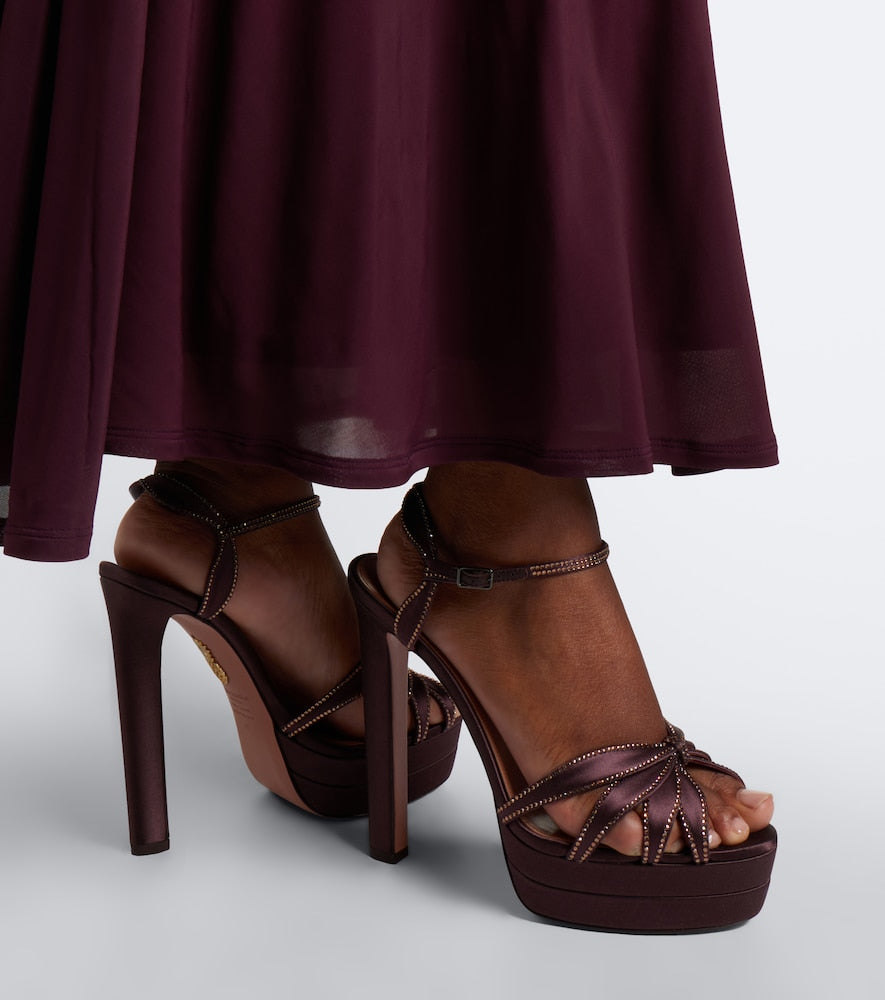 Aquazzura Soulmate Crystal satin platform sandals - Brown Heeled Sandals