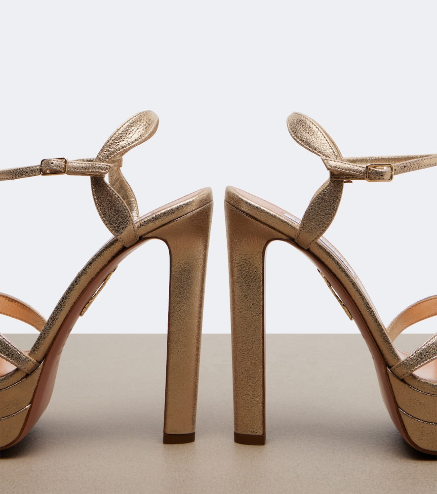 Aquazzura Soulmate metallic leather platform sandals in Gold - Heeled Sandals