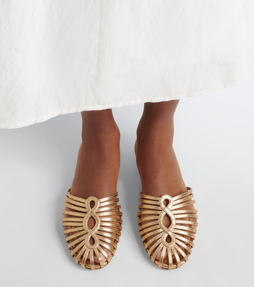 Aquazzura Sweet Surrender metallic leather mules (Gold) - Mules