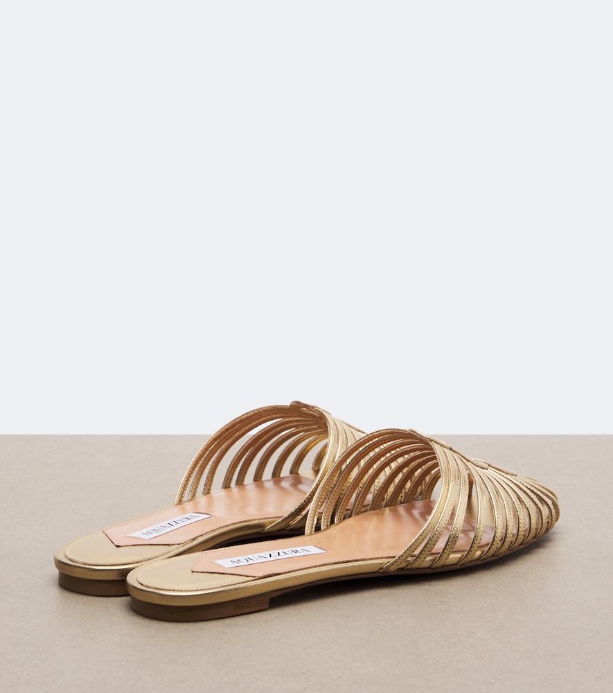 Aquazzura Sweet Surrender metallic leather mules (Gold) - Mules