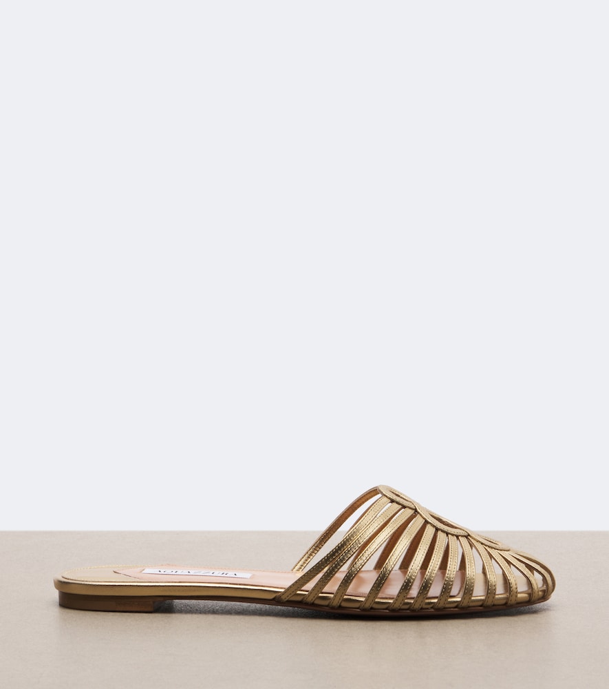 Aquazzura Sweet Surrender metallic leather mules (Gold) - Mules
