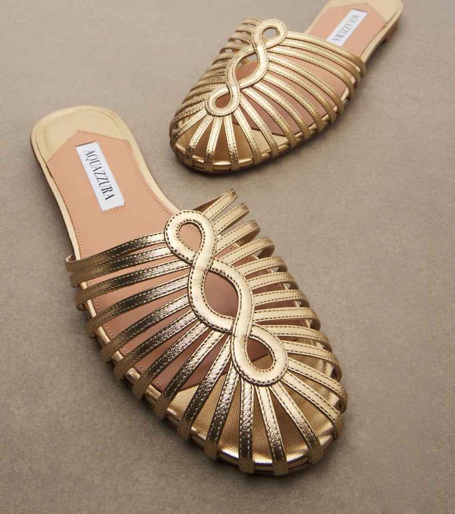 Aquazzura Sweet Surrender metallic leather mules (Gold) - Mules