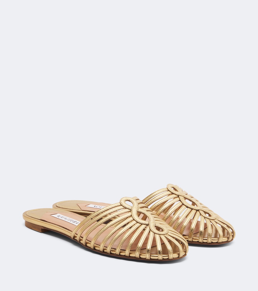 Aquazzura Sweet Surrender metallic leather mules (Gold) - Mules
