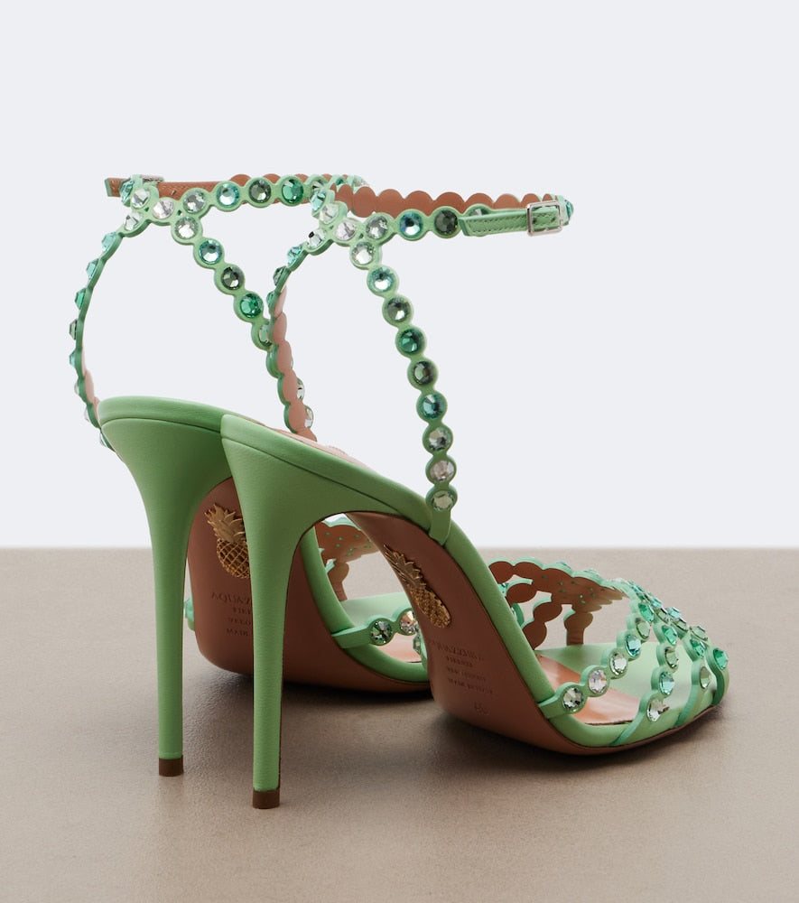Aquazzura Tequila embellished leather sandals (Green) - Heeled Sandals