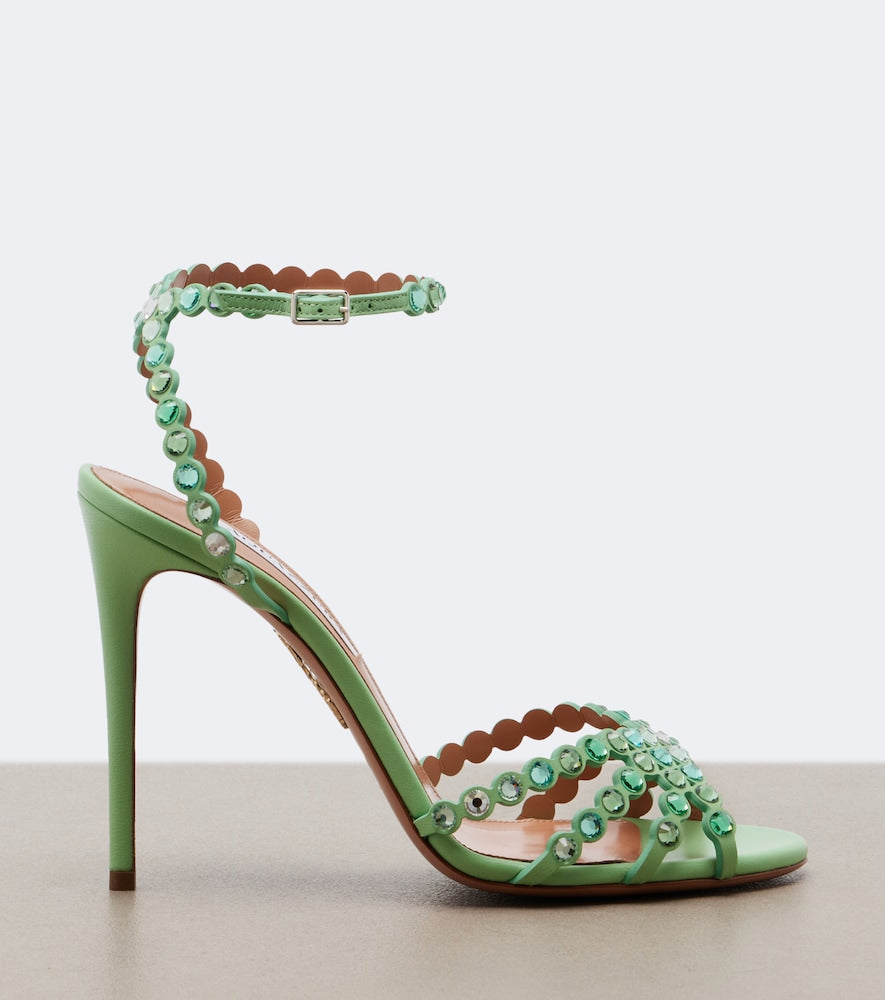 Aquazzura Tequila embellished leather sandals (Green) - Heeled Sandals